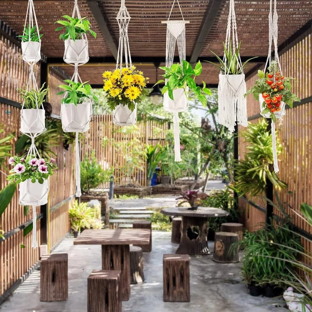 Macrame Plant Hangers, 6Pack Hanging Planters for Indoor Plants w/ 6 Set Hangers